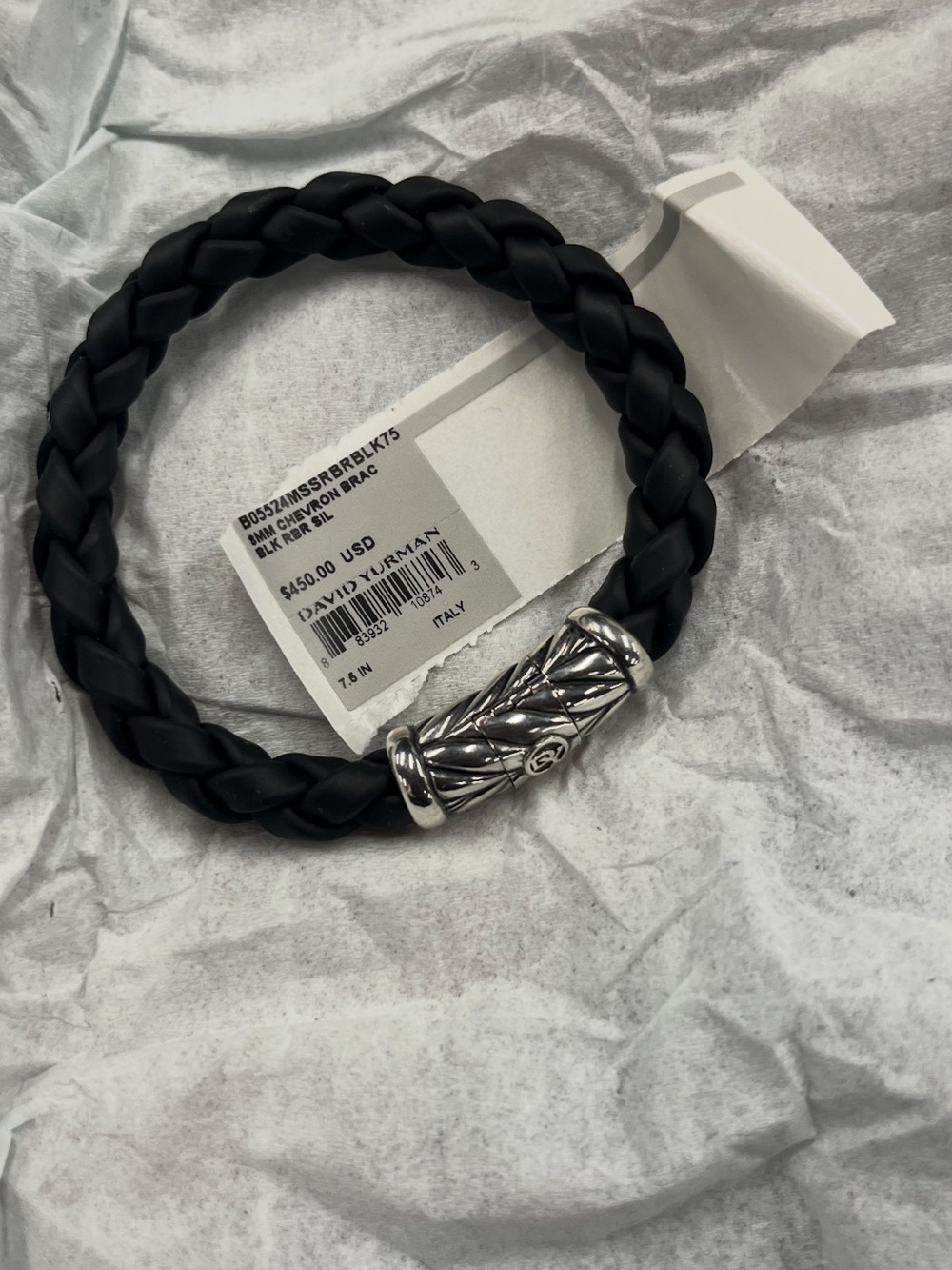 David Yurman Black Braided Leather Bracelet with Sterling Silver Clasp